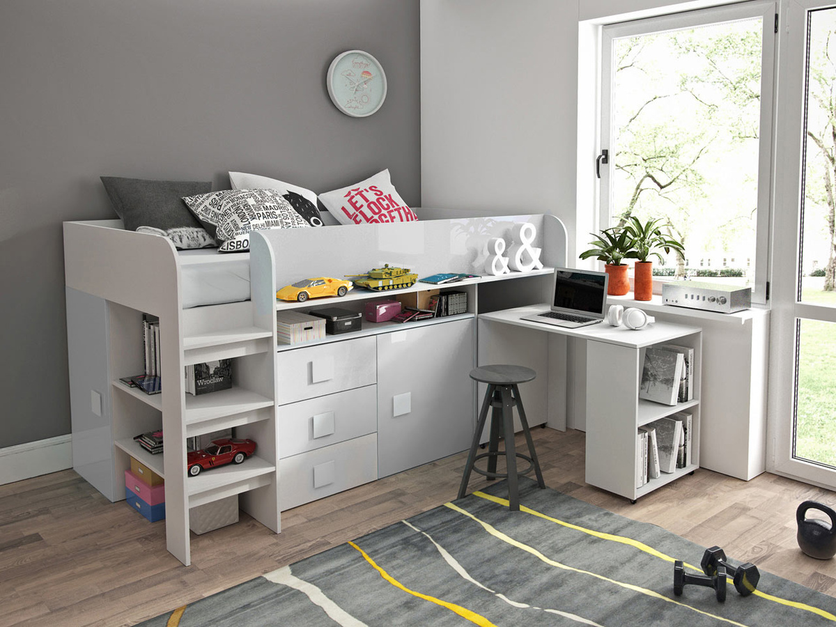 Bed Hartford 190 (Wit + Glanzend wit)