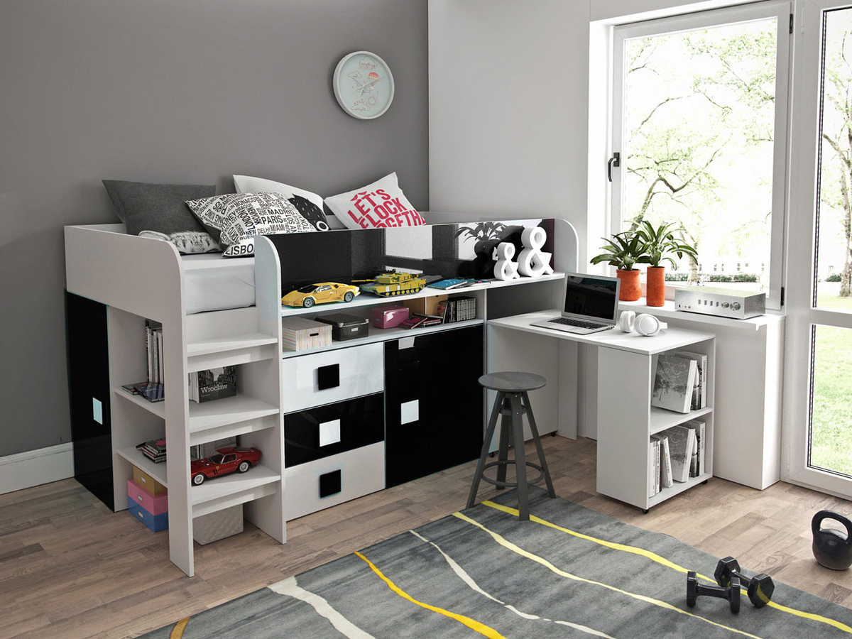 Bed Hartford 190 (Wit + Glanzend zwart + Glanzend wit)