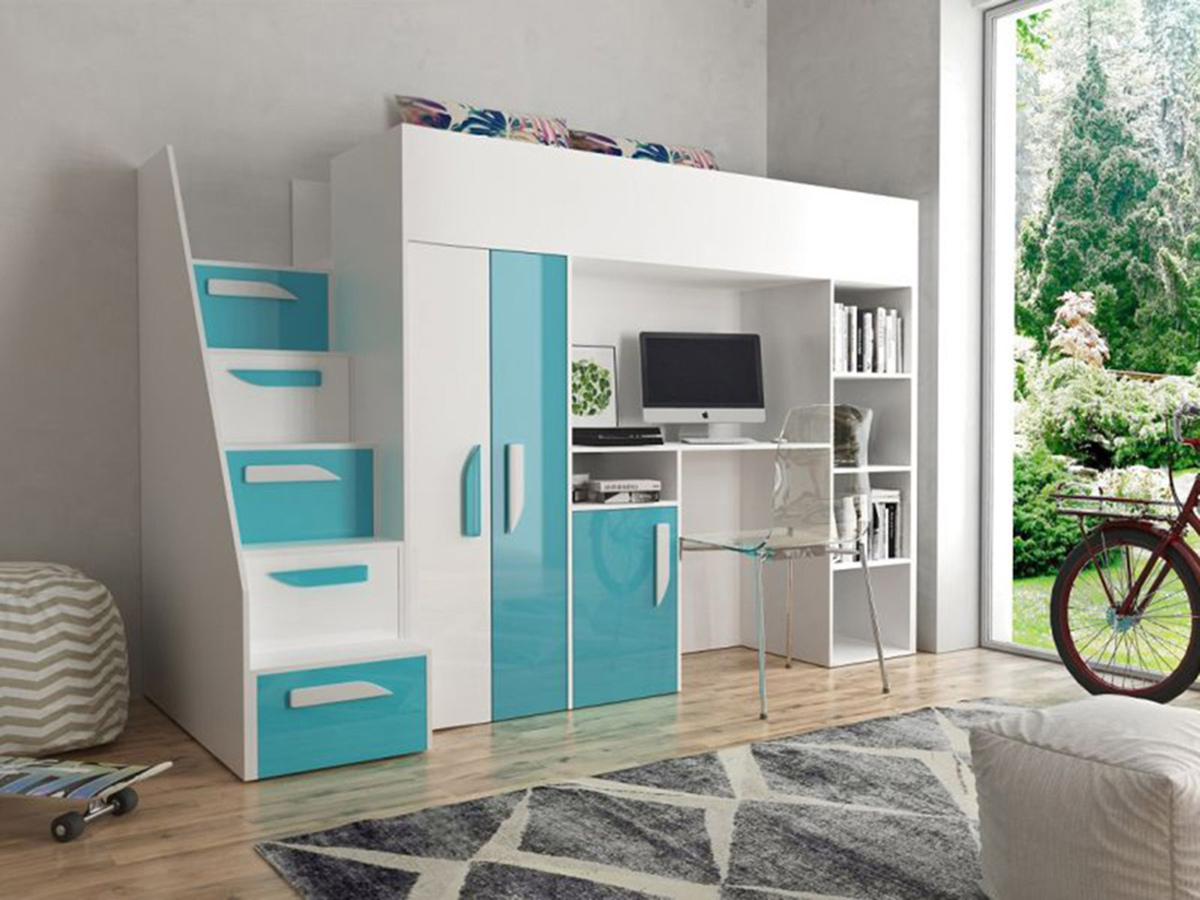 Hoogslapers Hartford 192 (Wit + Glans Turquoise + Glanzend wit)