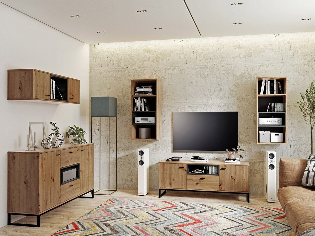 Woonkamerset Baltesi 114 (Artisan eiken + Zwart)