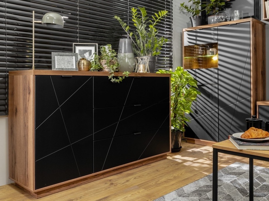 Ladekast Fivale 100 (Donker delano-eik + Matzwart)