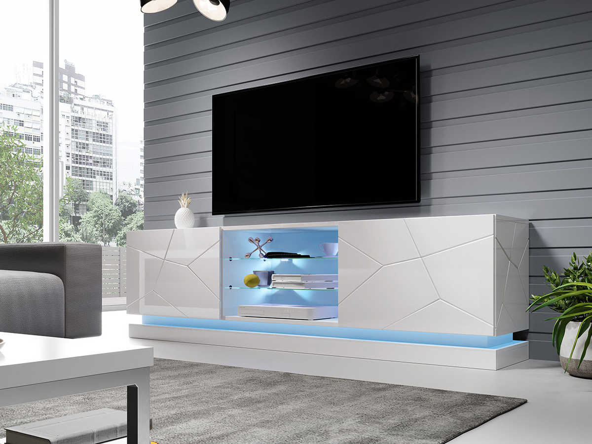 TV-meubel Linar I (Wit + Glanzend wit)