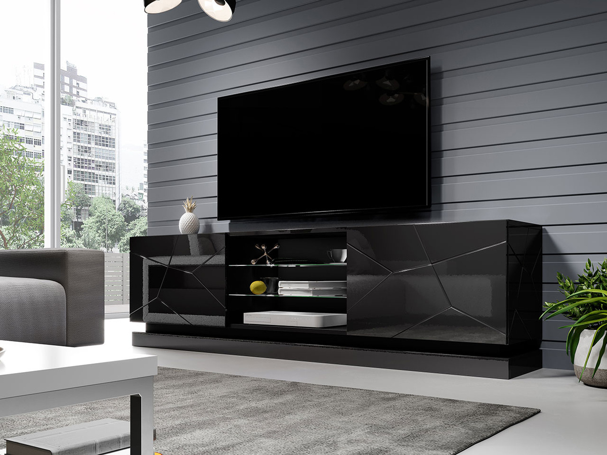 TV-meubel Linar I (Zwart + Glanzend zwart)