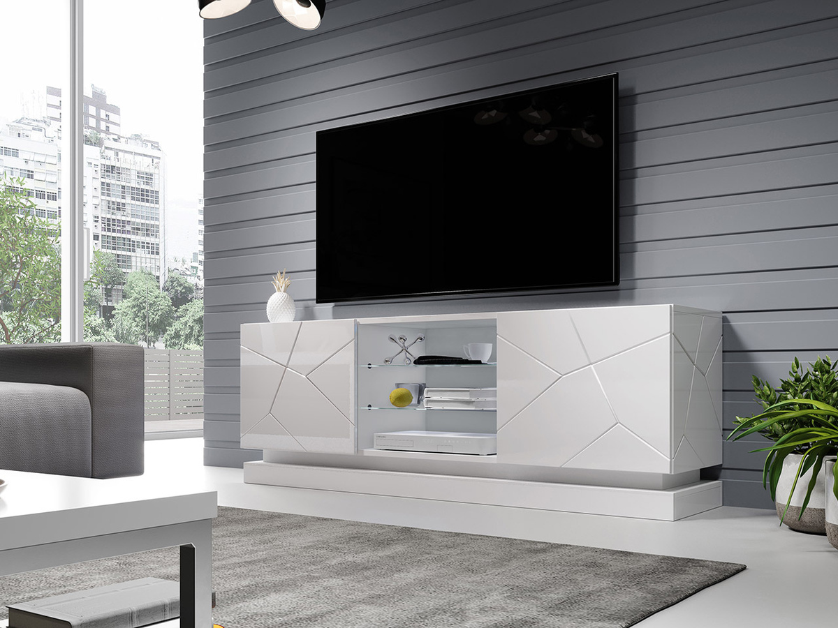 TV-meubel Linar (Wit + Glanzend wit)