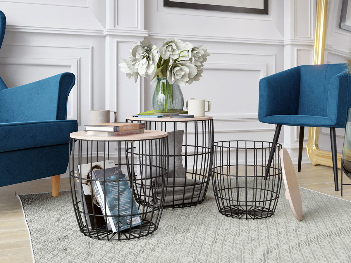 Bijzettafels set Aedifis (Zwart + Licht hout)