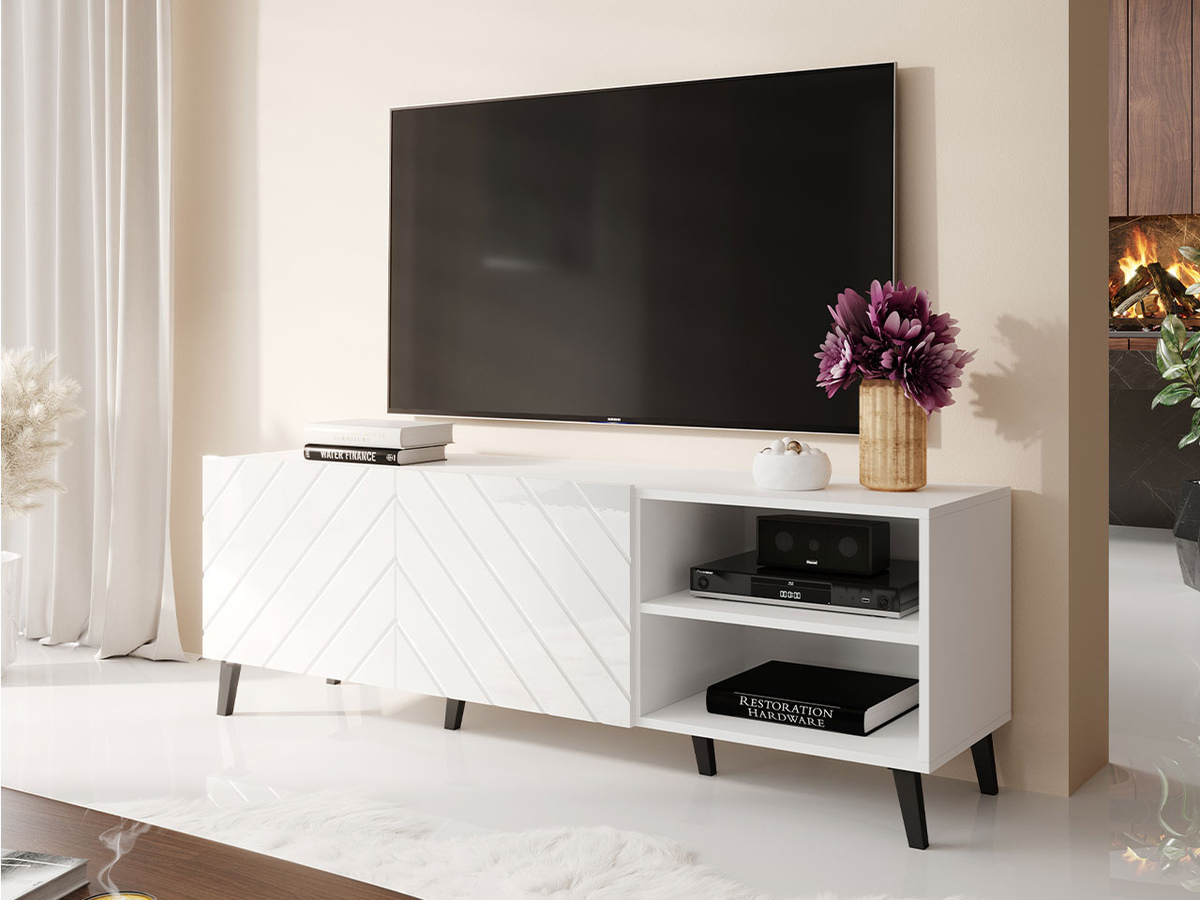 TV-meubel Charlotte 144 (Wit + Glanzend wit)