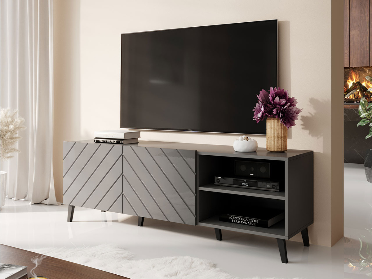 TV-meubel Charlotte 144 (Grafiet + Grafiet glanzend)