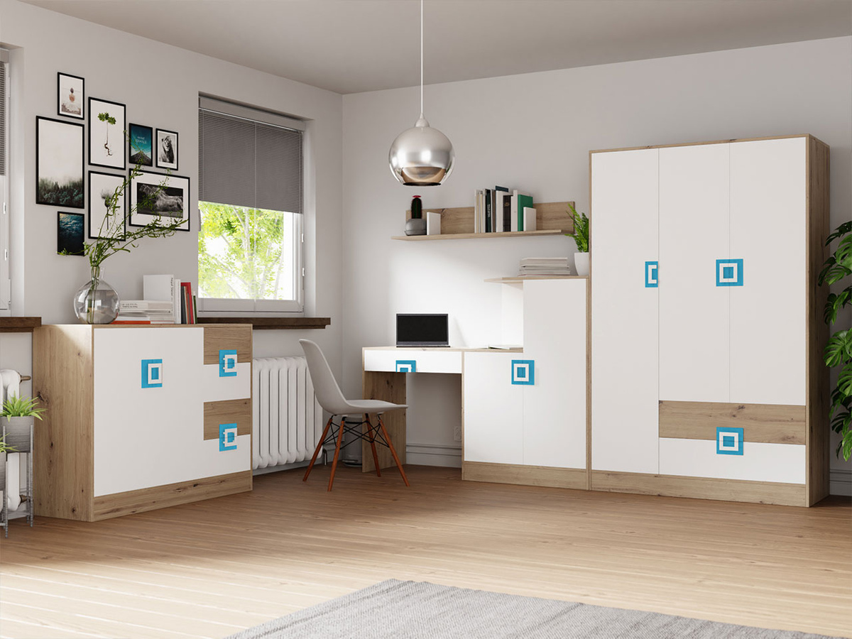 Meubelset Tolfere 107 (Licht eiken + Wit + Turquoise)