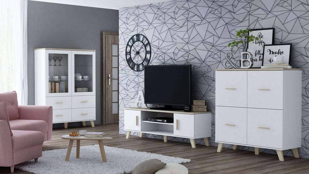 Dressoir Larfloi 105 (Wit + Sonoma eik)