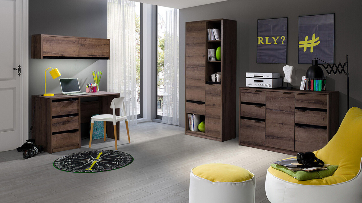 Wandkast Fivelbo 111 (Klooster eik + Glanzend zwart)