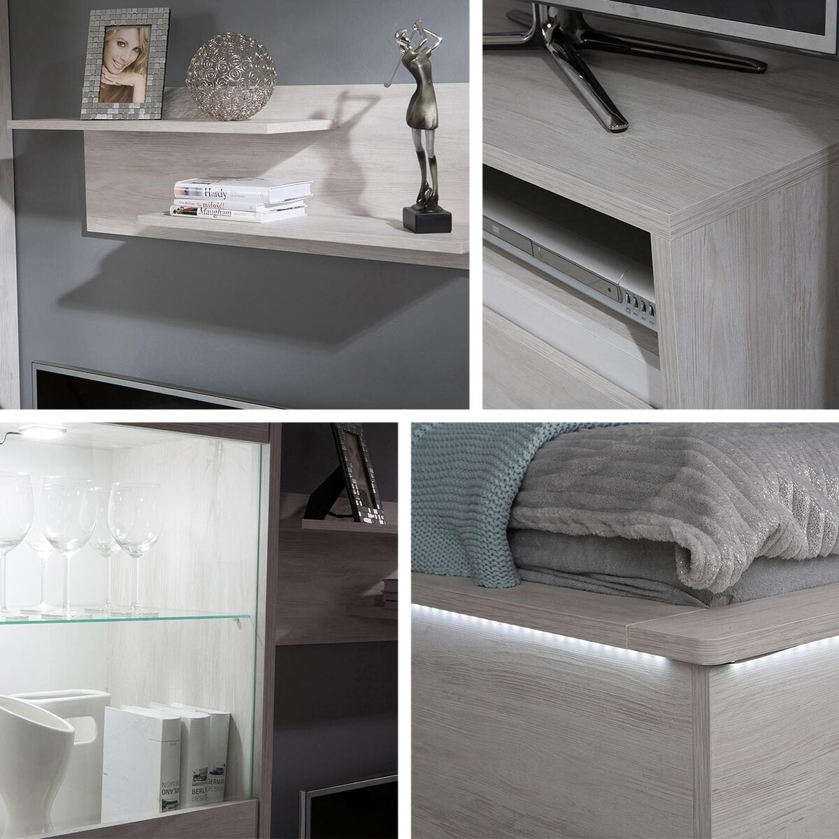 Woonkamerset Fivelbo 114 (Gebleekt eiken + Glanzend wit)