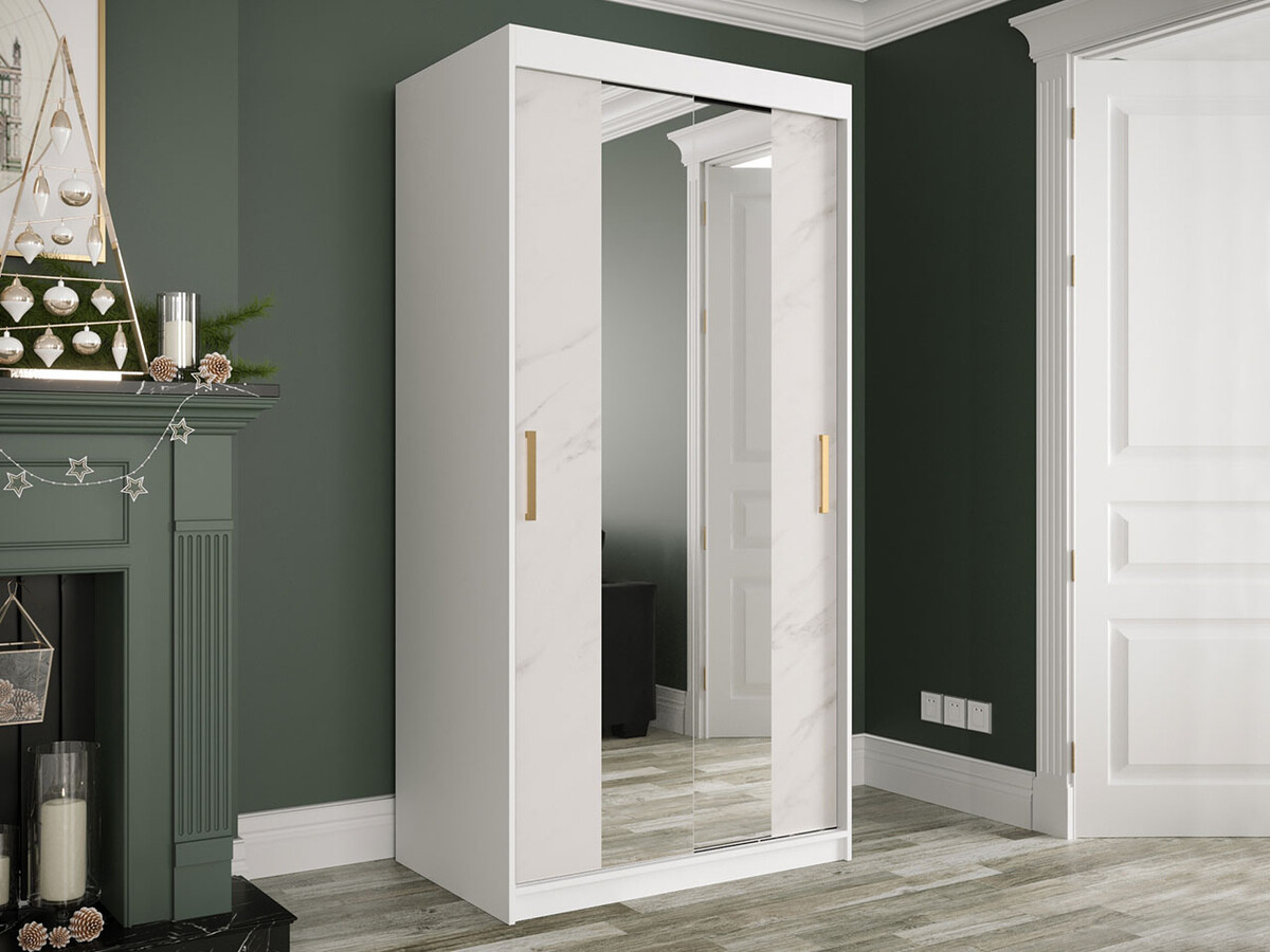 Kledingkast Hartford 252 (Mat wit + Wit marmer)