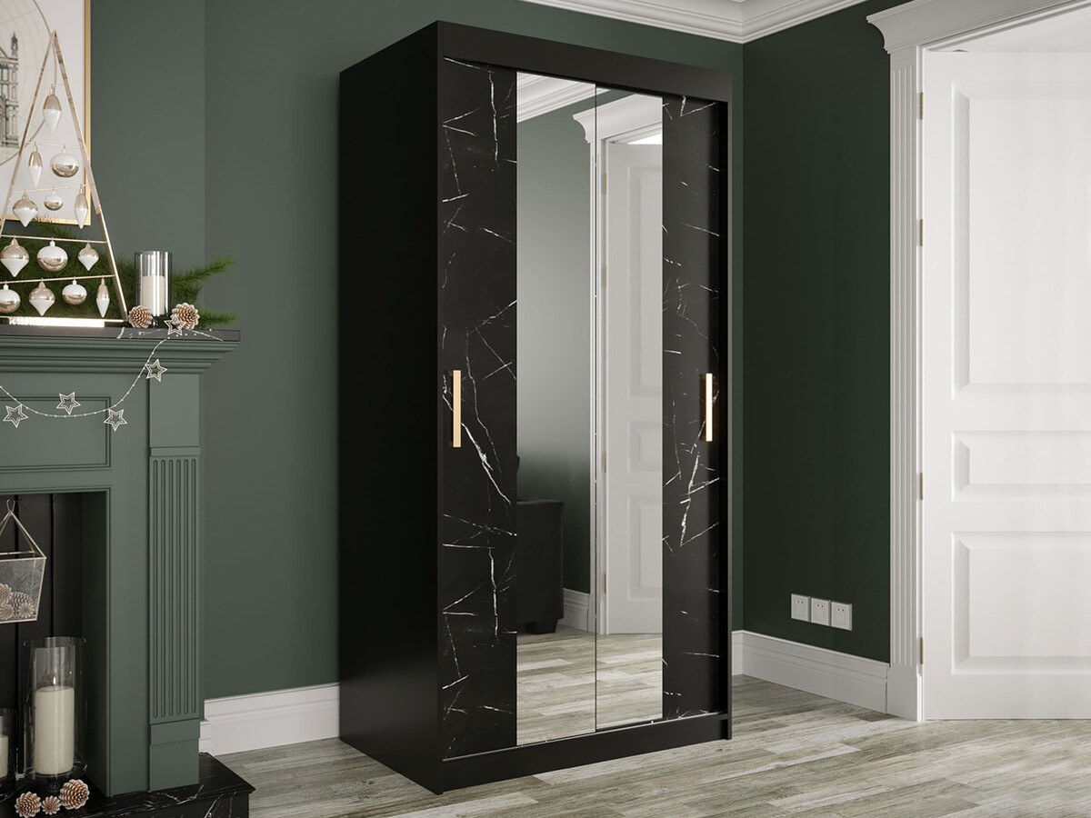 Kledingkast Hartford 252 (Matzwart + Zwart marmer)