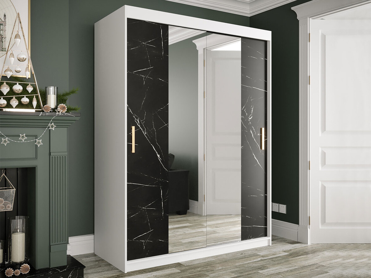 Kledingkast Hartford 254 (Mat wit + Zwart marmer)