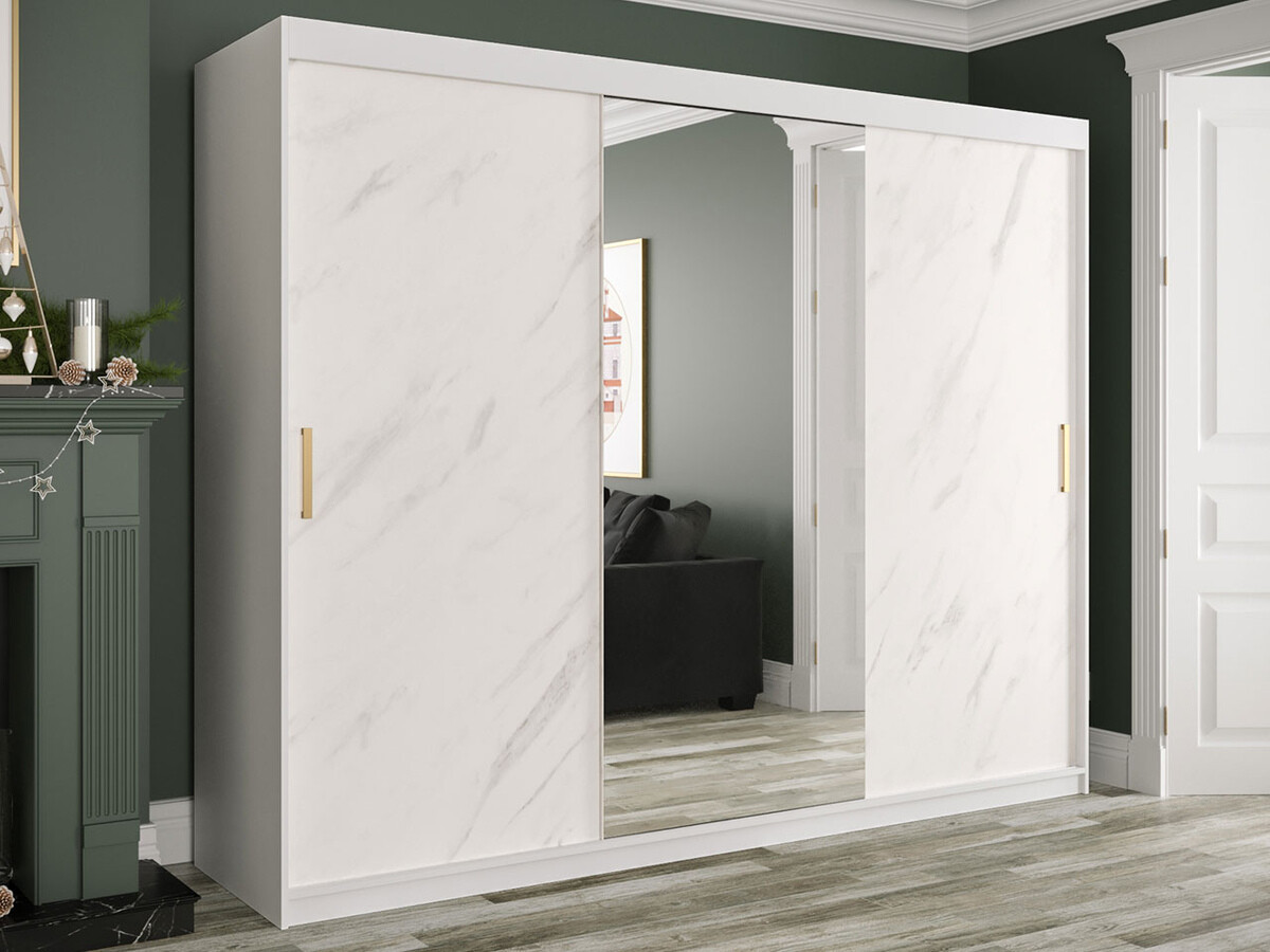 Kledingkast Hartford 257 (Mat wit + Wit marmer)