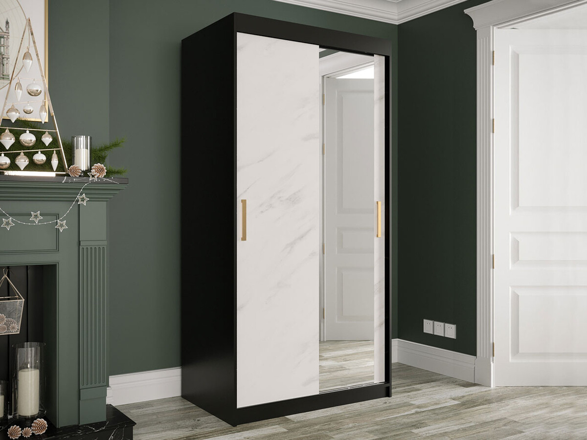 Kledingkast Hartford 258 (Matzwart + Wit marmer)