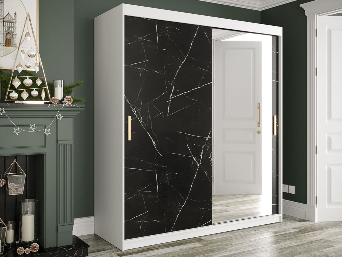 Kledingkast Hartford 261 (Mat wit + Zwart marmer)