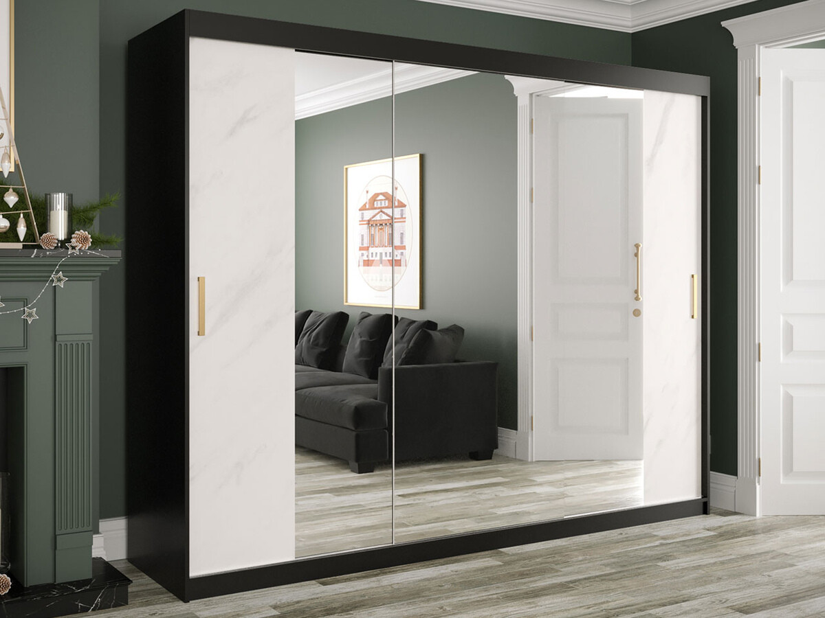 Kledingkast Hartford 263 (Matzwart + Wit marmer)