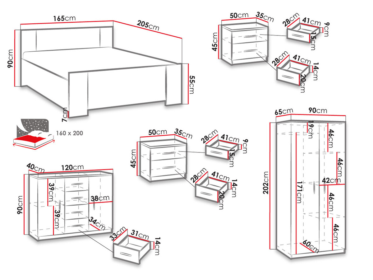 Slaapkamerset Catromi 122 (Wit + Soft Pik 011)
