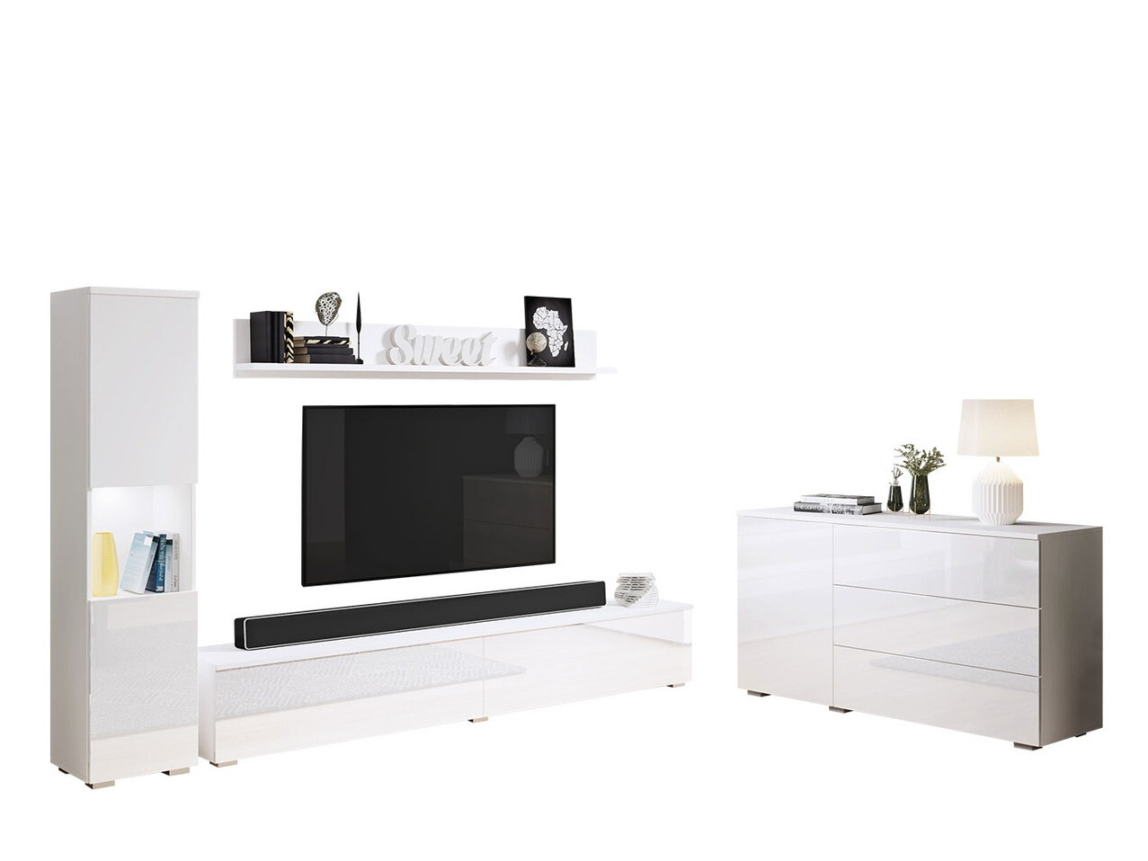 Woonkamerset Sarasota 132 (Wit + Glanzend wit)