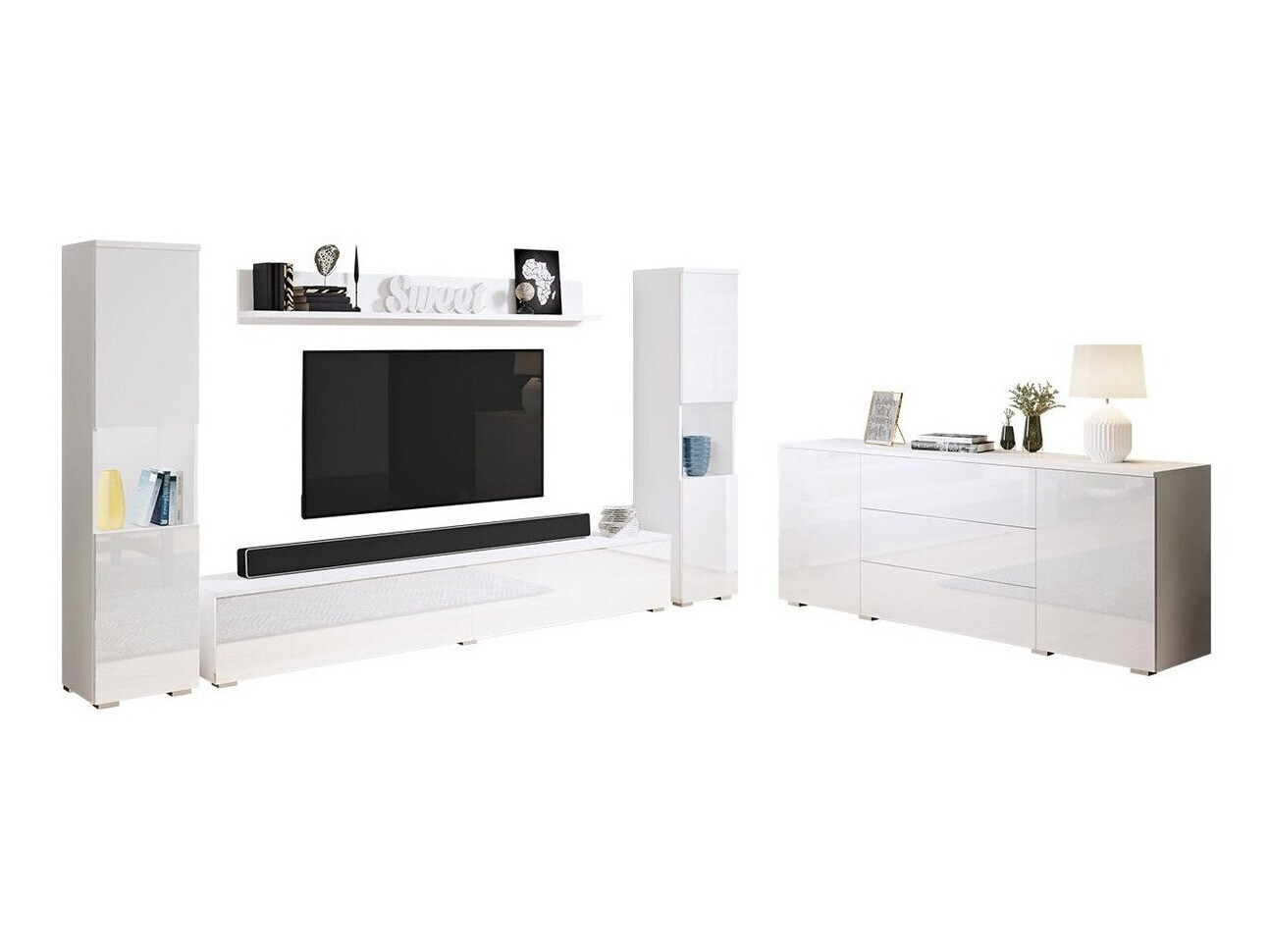 Woonkamerset Sarasota 133 (Wit + Glanzend wit)