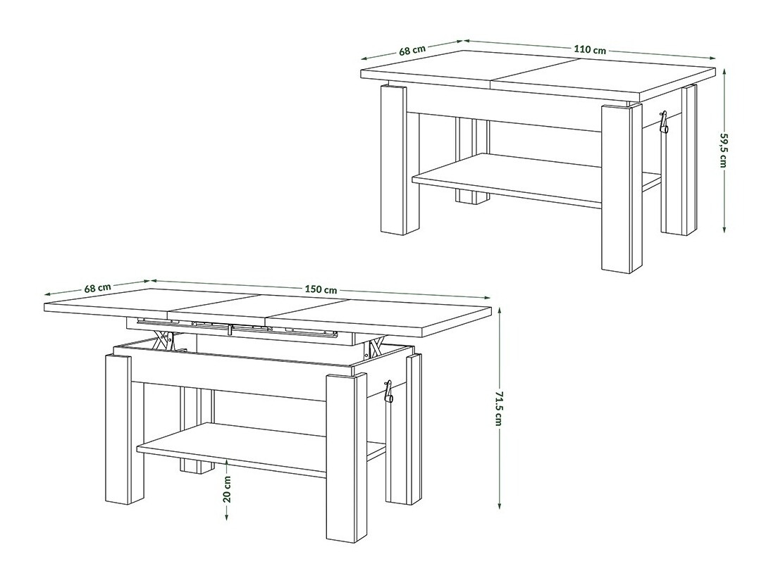 Transformeerbare salontafel Glendale 100 (Beton + Zwart)