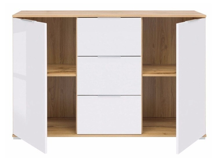 Ladekast Tivetra 101 (Wotan eik + Glanzend wit)