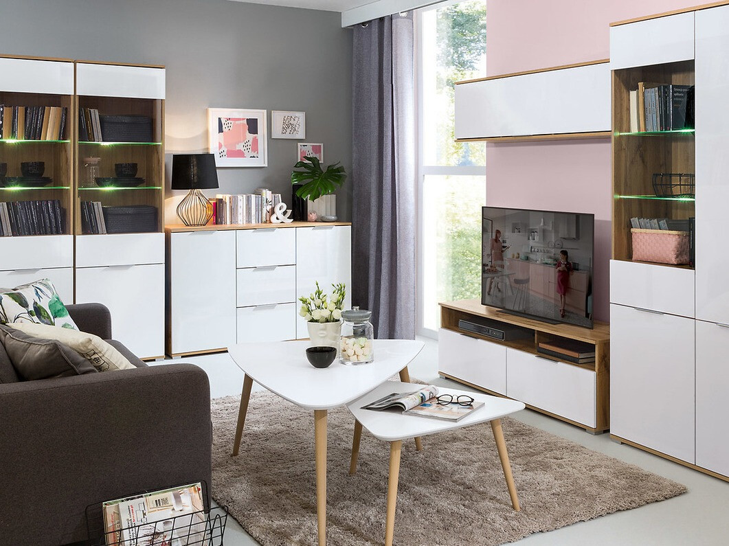 Ladekast Tivetra 101 (Wotan eik + Glanzend wit)