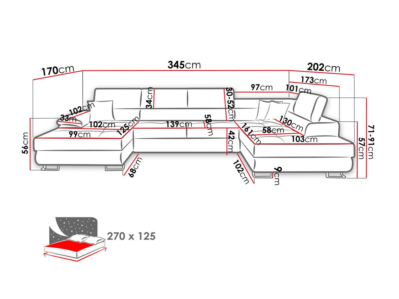 Hoekbank Comfivo 190 (Soft 017 + Lux 06 + Soft 017)