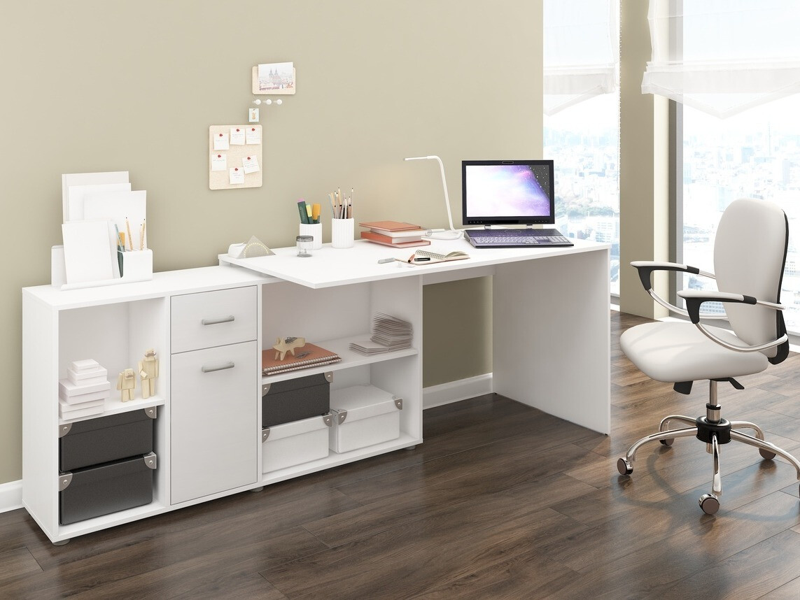 Hoekbureau Gilroy 113 (Wit + Glanzend wit)