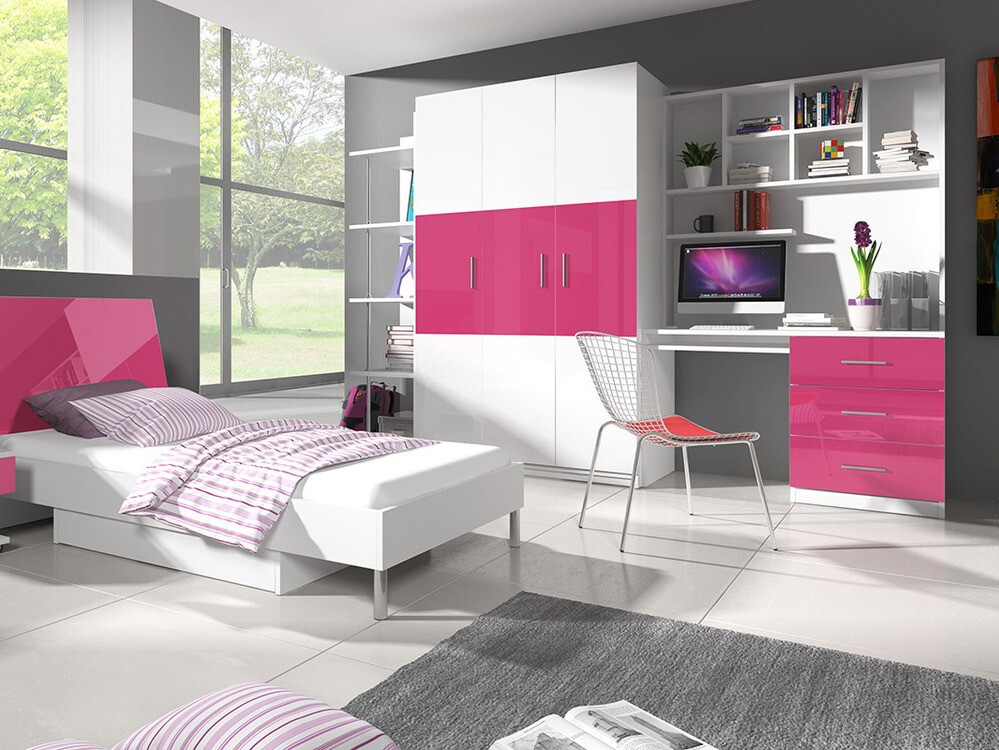 Bureau Campus (Wit + Glanzend wit + Glanzend roze)