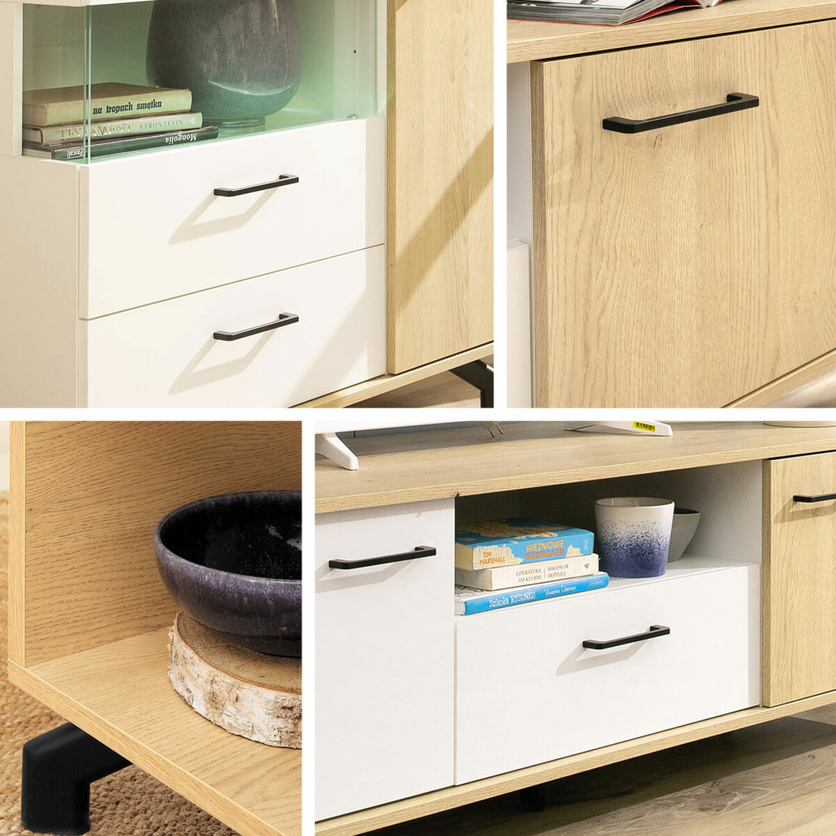 Boekenkast Omaha S104 (Wit + Licht eiken)