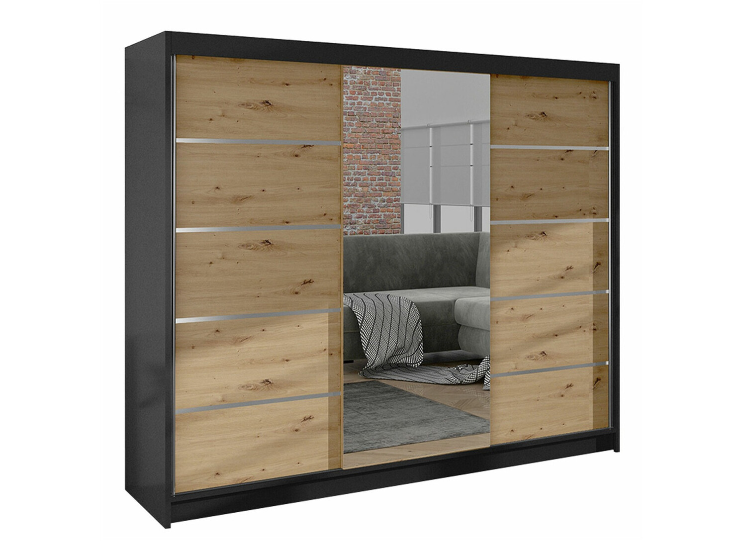 Kledingkast Closico 161 (Zwart + Artisan eiken)