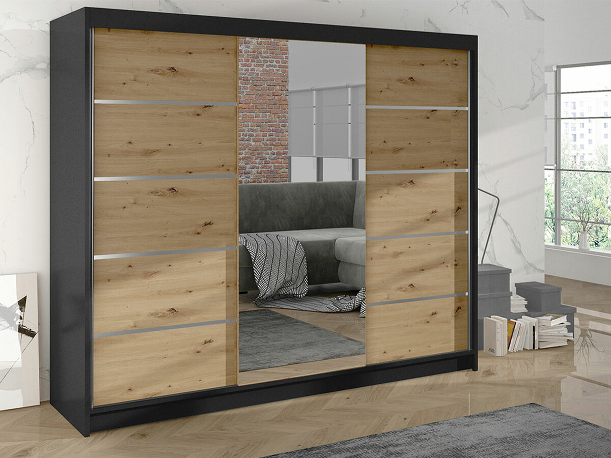Kledingkast Closico Durion IV (Zwart + Artisan eiken)