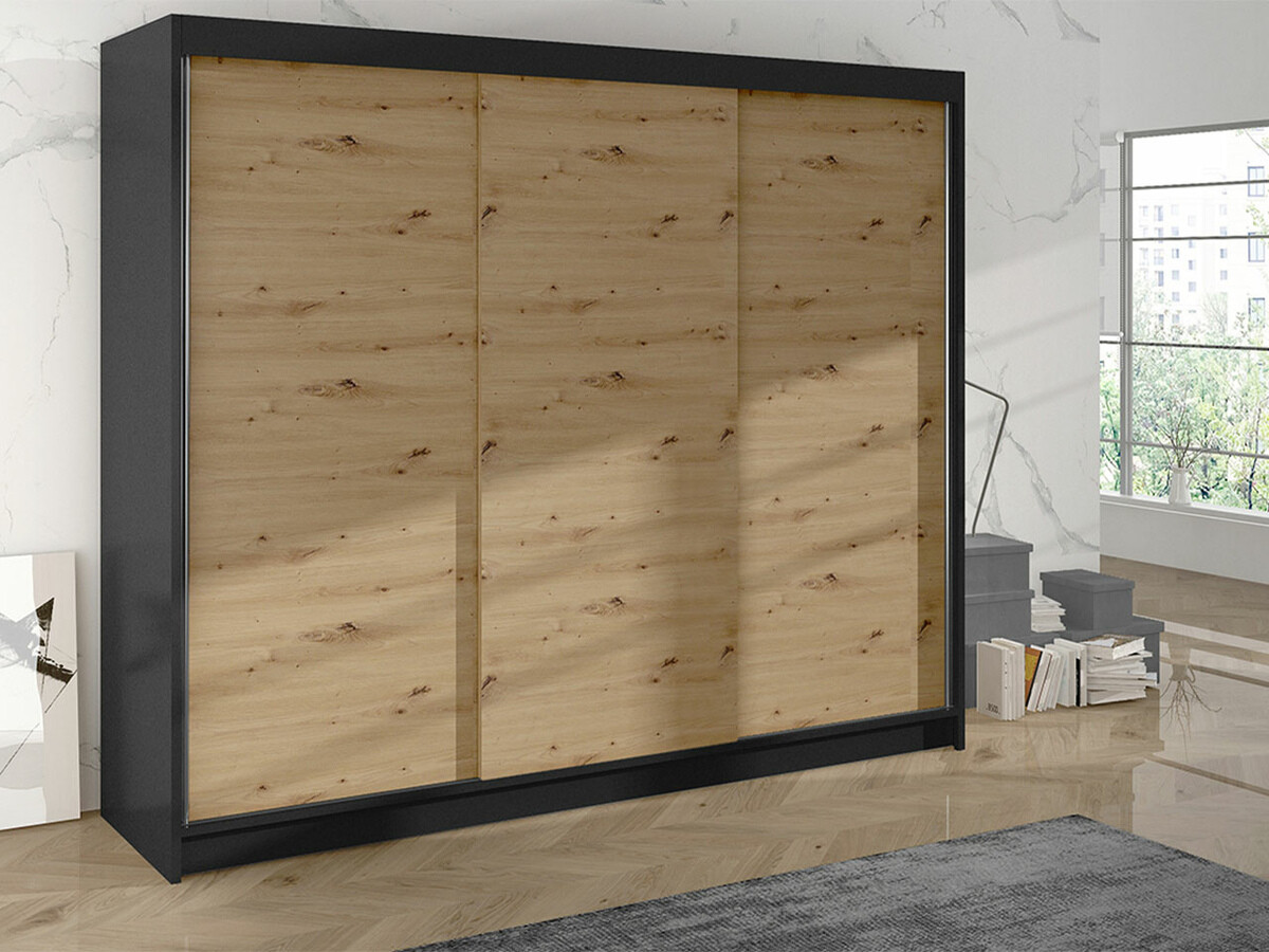 Kledingkast Closico Durion II (Zwart + Artisan eiken)