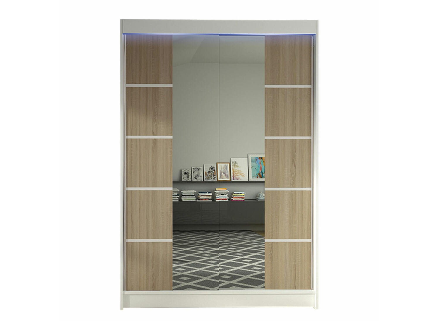 Kledingkast Closico Salvor V (Wit + Sonoma eik)