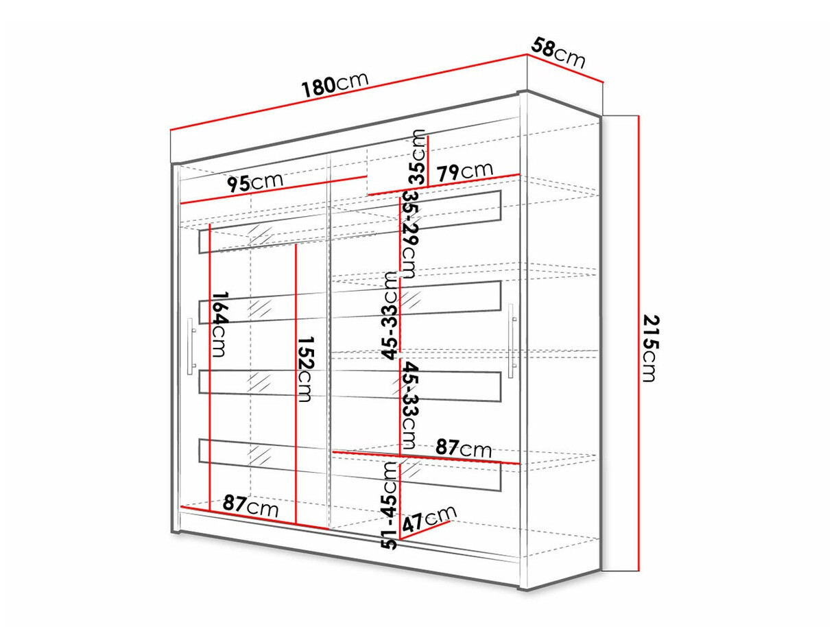 Kledingkast Closico Pallor XI (Wit + Glanzend zwart)