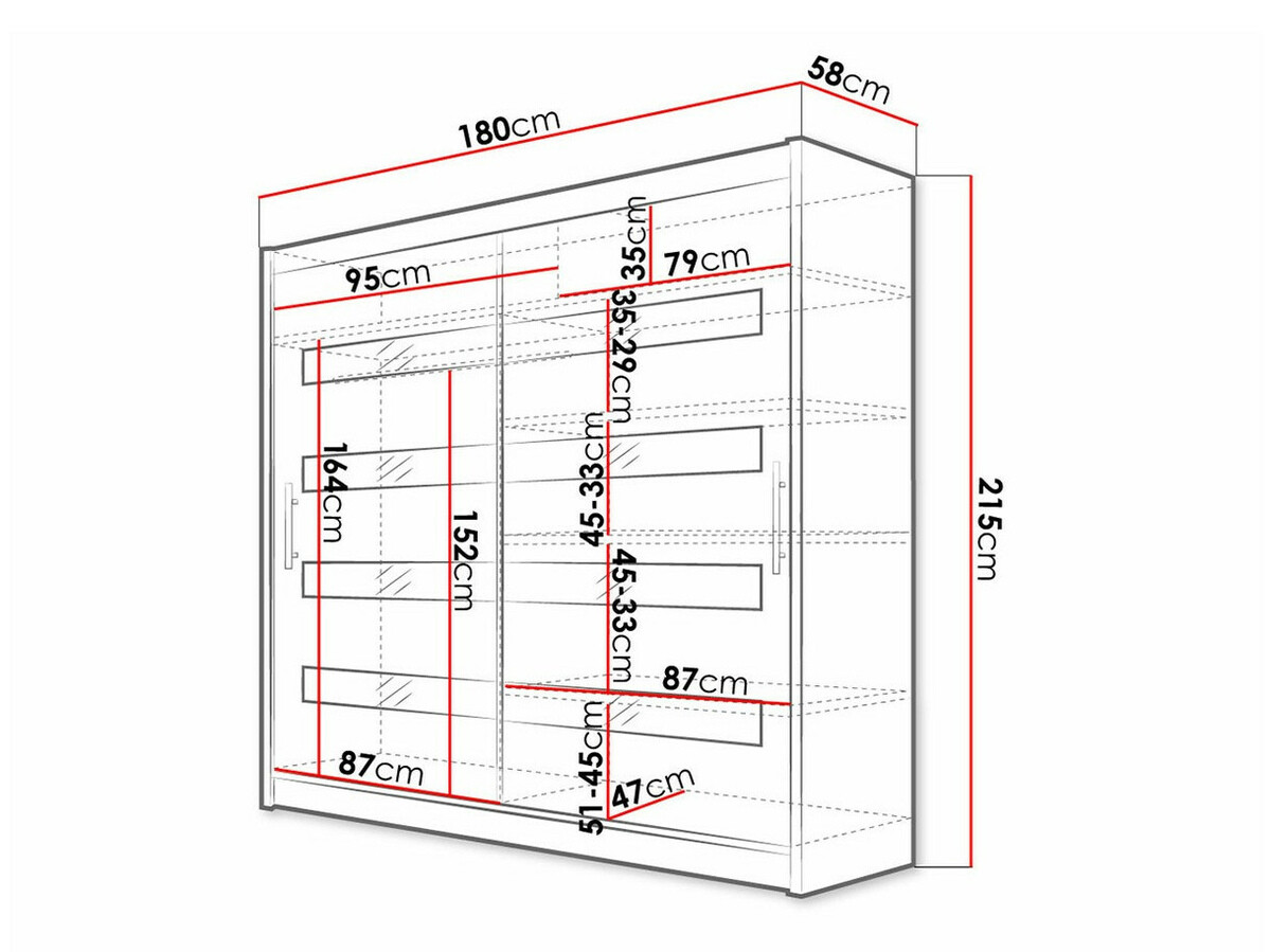 Kledingkast Closico Pallor XI (Wit + Glanzend zwart)
