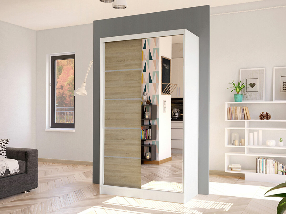 Kledingkast Closico Fractor III (Wit + Sonoma eik)