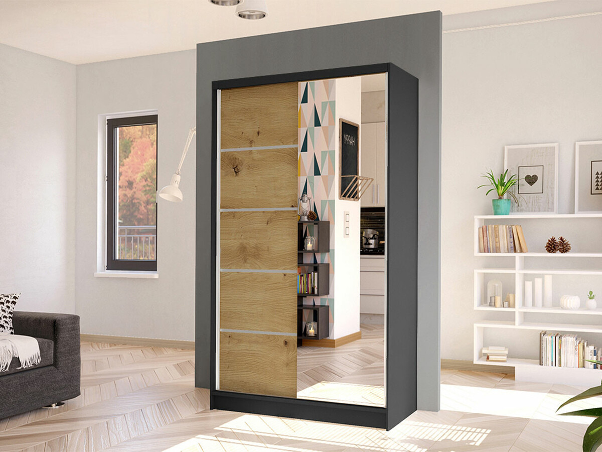 Kledingkast Closico Fractor III (Zwart + Artisan eiken)