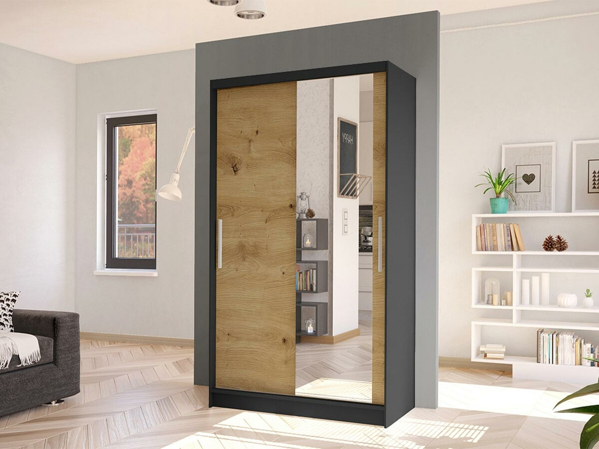 Kledingkast Closico Structor VI (Zwart + Artisan eiken)