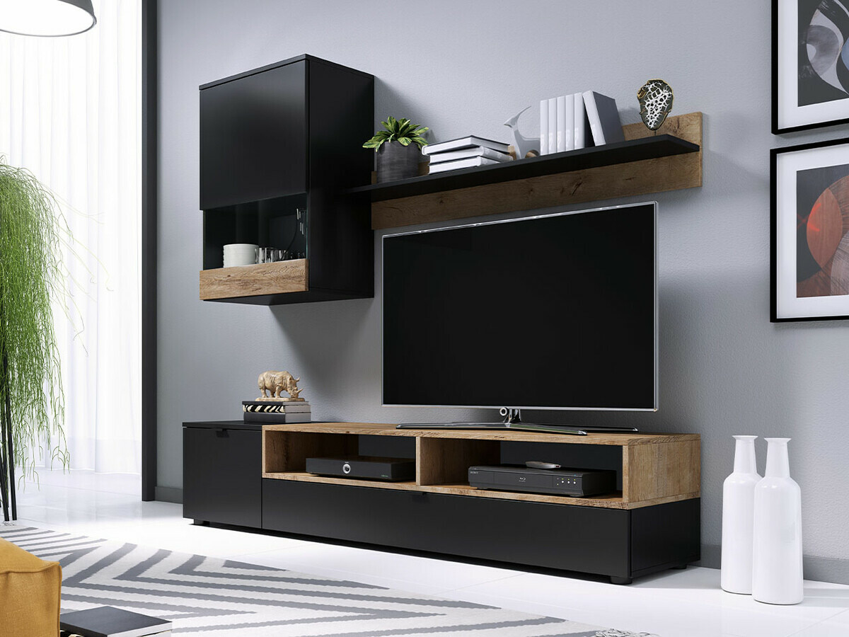 Woonkamerset Charlotte 126 (Zwart + Lefkas eik)