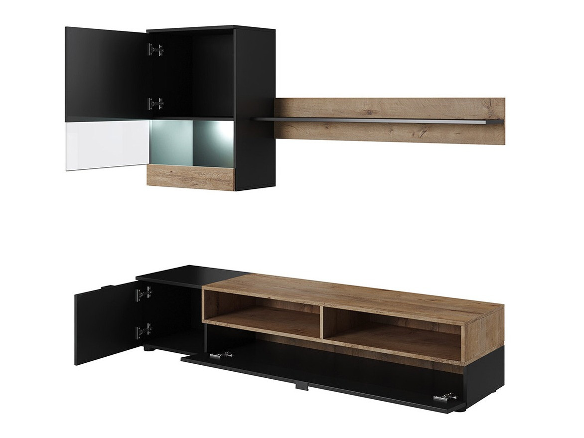 Woonkamerset Charlotte 126 (Zwart + Lefkas eik)