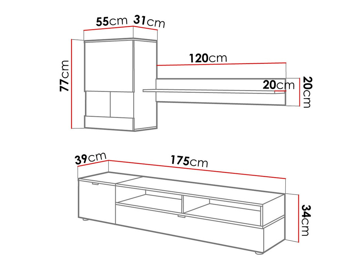 Woonkamerset Charlotte 126 (Zwart + Lefkas eik)