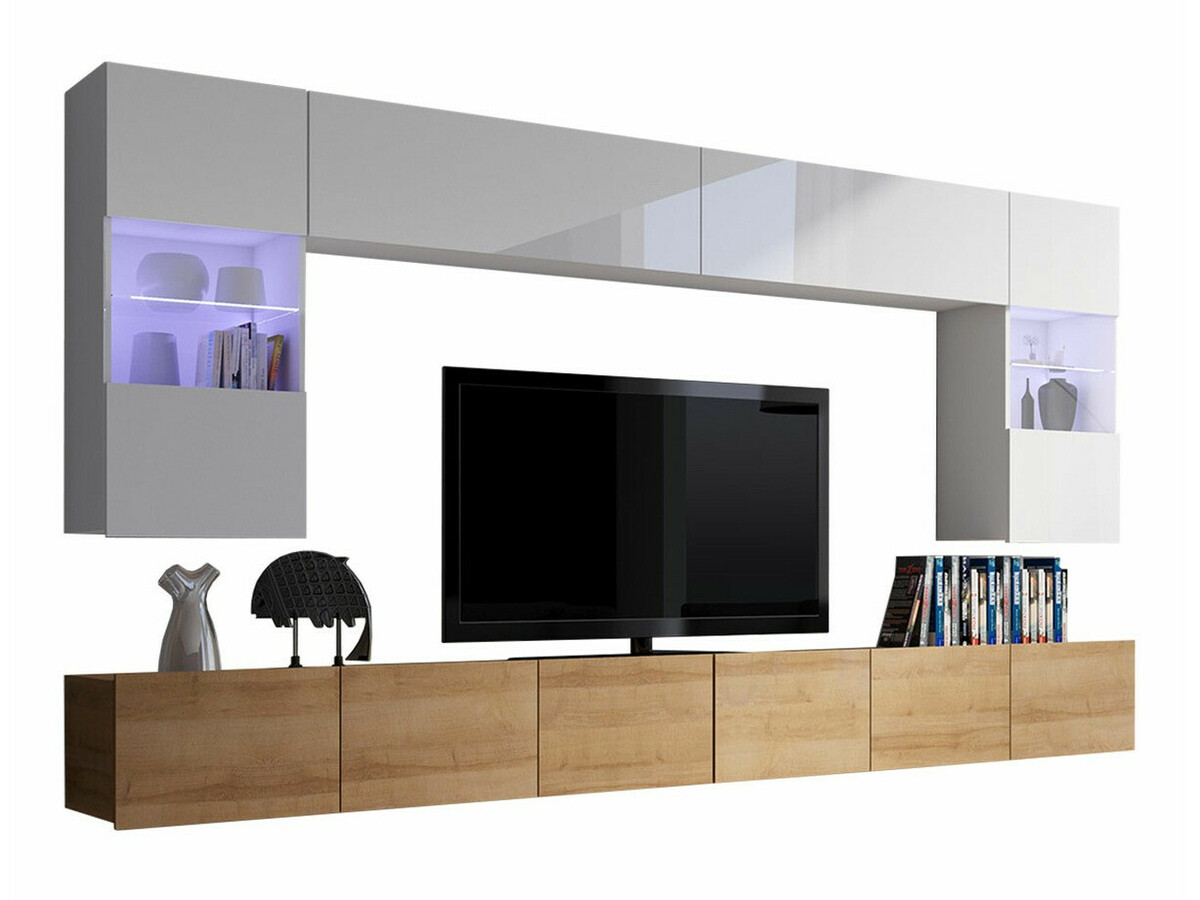 Woonkamerset Tivdalu 105 (Gouden eik + Wit + Glanzend wit)