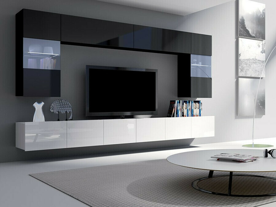 Woonkamerset Tivdalu 105 (Glanzend wit + Glanzend zwart)