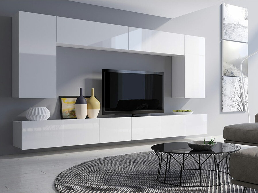 Woonkamerset Tivdalu 135 (Wit + Glanzend wit)