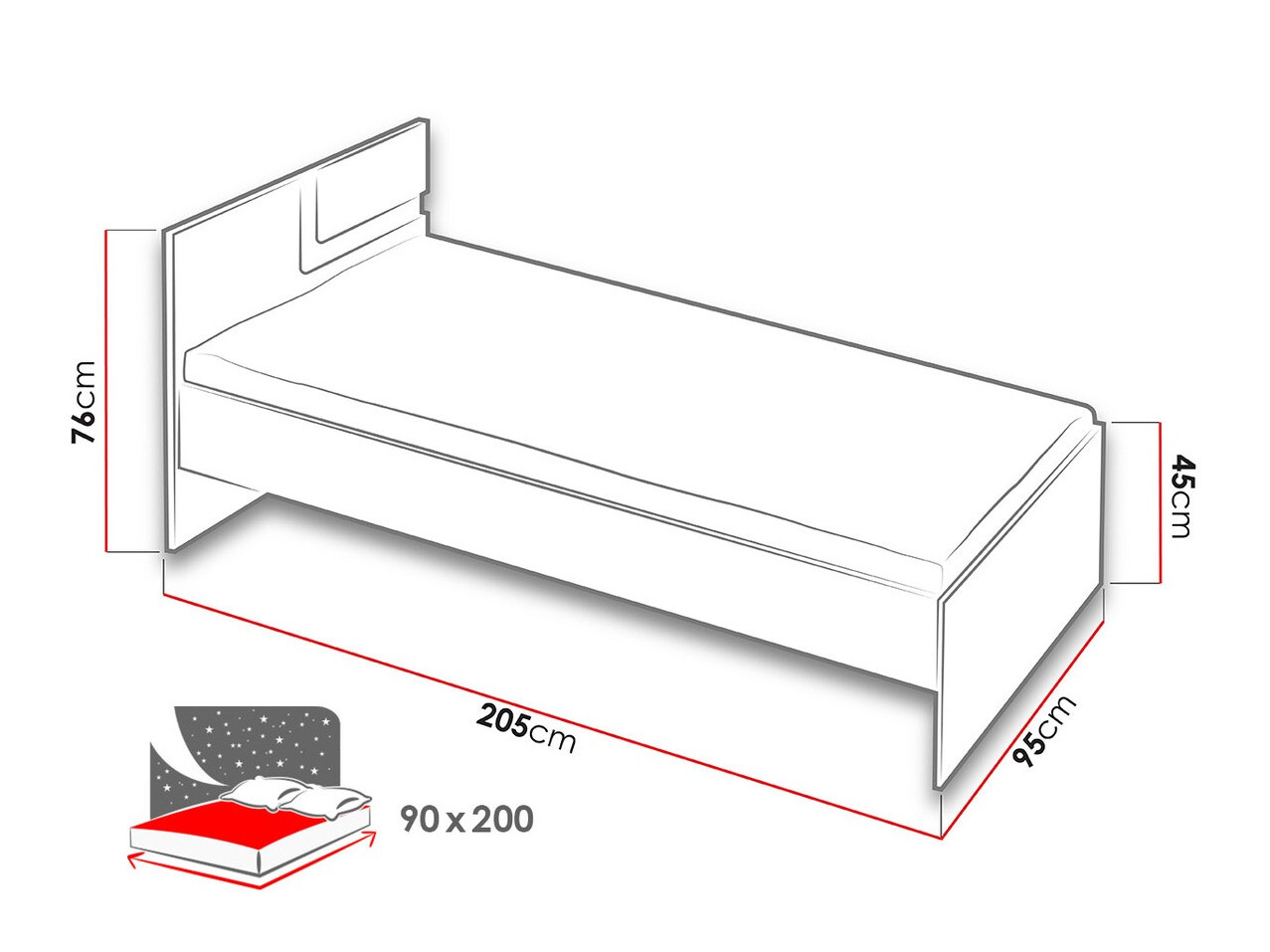 Bed Levtala 112 (Antraciet + Wit + Turquoise)