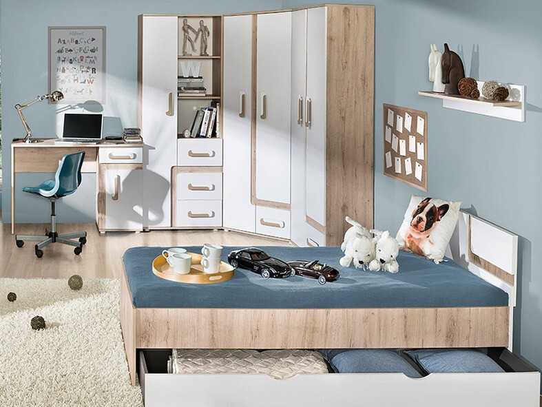 Bed Levtala 112 (Licht eiken + Wit)