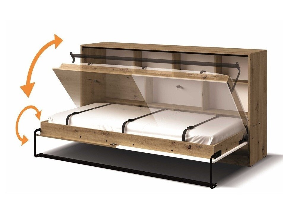 Muurbed Mirelbu 114 (Artisan eiken + Glanzend wit + Grijs)